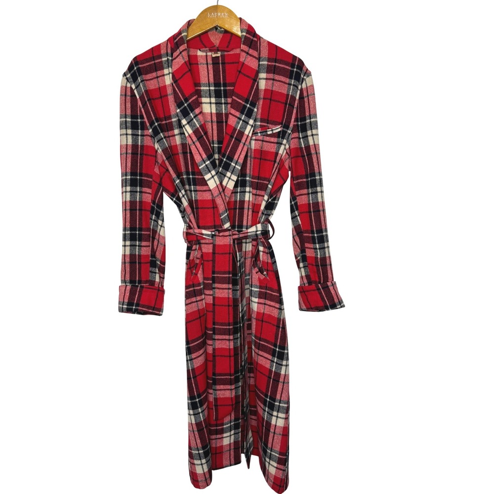 Vintage Royal Robes Wool Plaid‎ Robe Medium Red/Black